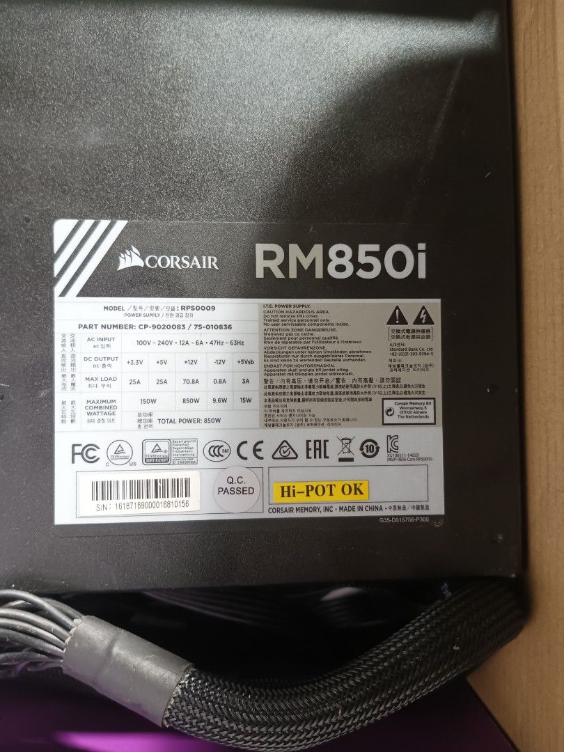 Corsair RM850I Gold rated full modular (Category: Computer Parts) located in Tagbilaran City. Submitted by aceauza (Listing ID 1351856994, Image 1). Description: Corsair rm850I power supply gold rated full modular still brand new rfs upgrading to a 1000w psu.