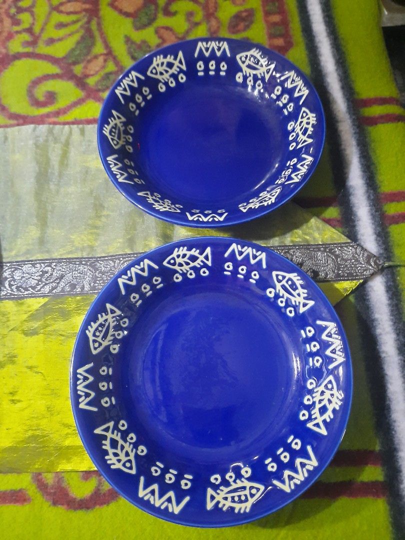 Deep plate 8x1.5" cobalt blue ceramic fish pattern per pc (Category: Dinnerware & Cutlery) located in Manila. Submitted by luckycharm_215 (Listing ID 1351934309, Image 1). Description: per pc or take all for less.