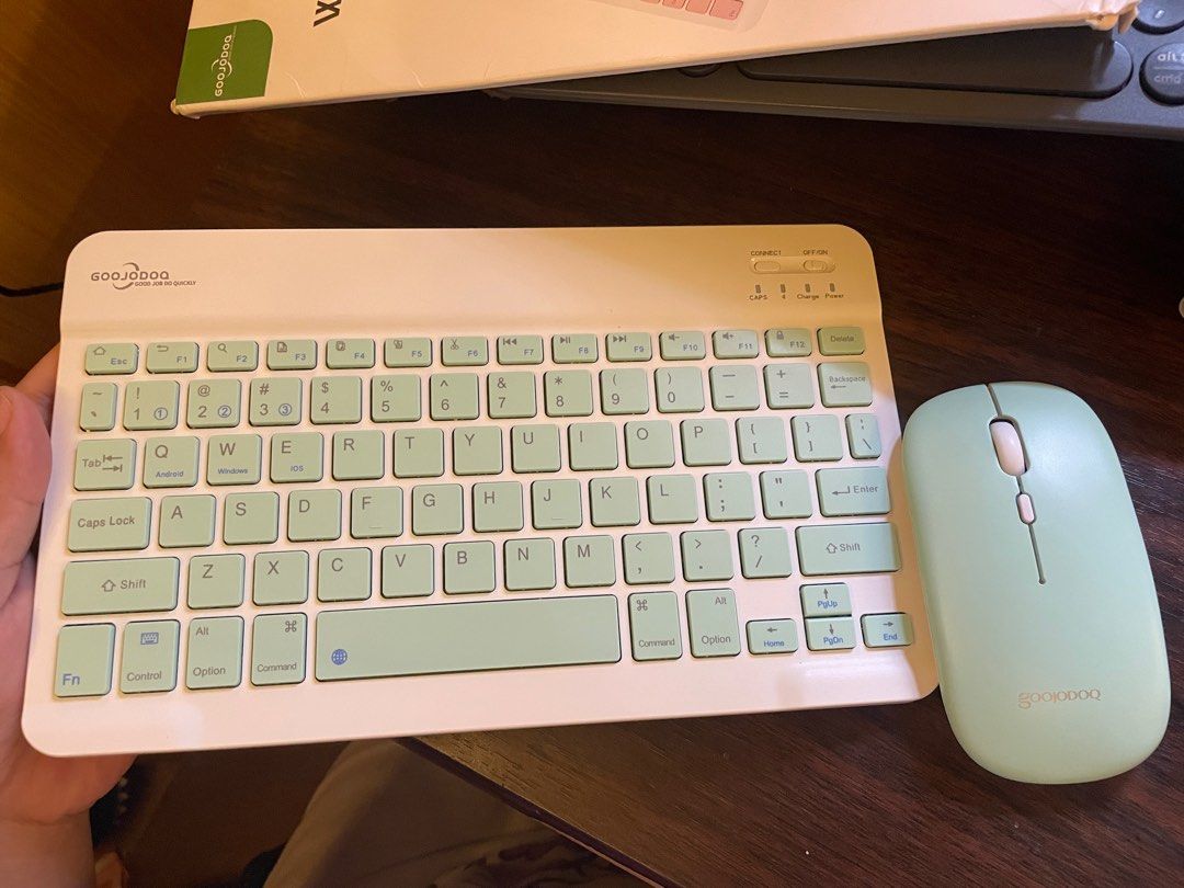 Goojodoq Bluetooth Wireless Keyboard with Mouse Pastel Green (Category: Computer Keyboard) located in Valenzuela. Submitted by K.Declutters (Listing ID 1351809048, Image 1). Description: Bought November 2024 Used only 2 times since then No flaws Still Working RFS: Bought a different keyboard MOP: Gcash MOD: Ggx, Lalamove, Meetup (SM Manila, SM Grand Central, PLM).