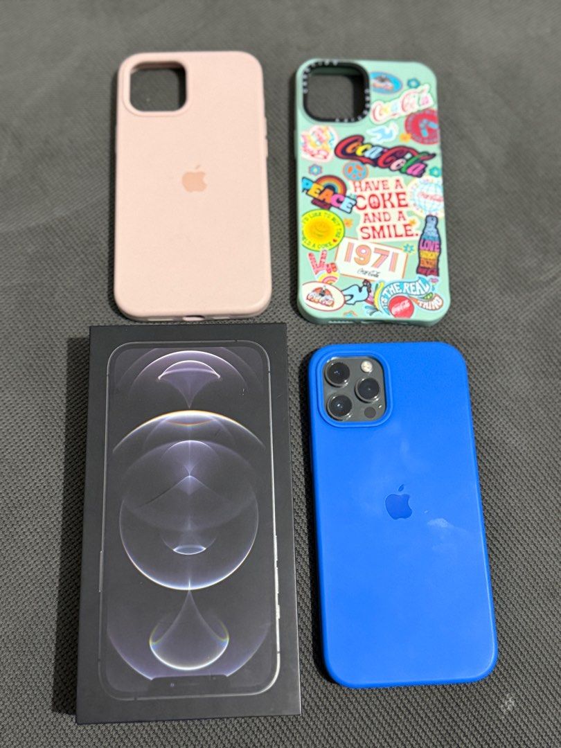 iPhone 12 Pro Max 128GB (Category: iPhone 12 Series) located in Bulacan. Submitted by clnlzr (Listing ID 1351909425, Image 2). Description: Iphone 12 Pro Max 128GB Graphite - factory unlocked - original box - 77% batt health - true tone ✅ - face ID ✅ - phone cases included (2-3) .