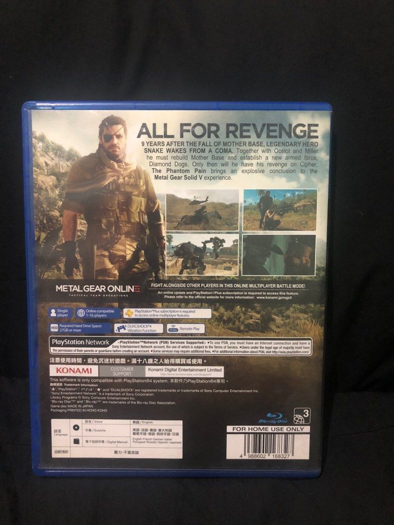 Metal Gear Solid The Phantom Pain - PS4 (Category: PlayStation) located in Quezon City. Submitted by gamespot (Listing ID 1351936090, Image 3). Description: Good Condition RFS: Tapos na laruin MOD: Lalamove ( Buyer’s Expense) MOP: Gcash/GoTyme/Paymaya.