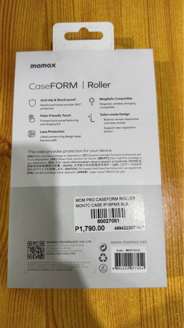 Momax CaseForm Roller Magnetic Case iPhone 16 Pro Max (Category: Cases & Sleeves) located in Manila. Submitted by rawrrrbert (Listing ID 1351903022, Image 2). Description: Momax CaseForm Roller Magnetic Case iPhone 16 Pro Max ✅Anti-slip & Shock-proof - Reinforced frame provide 360°protection ✅Palm Friendly Touch - Frosted back panel featuring anti-fingerprint ✅Lens Protection - Lifted camera ring design keep the lens safe ✅MagSafe Compatible - Ma
