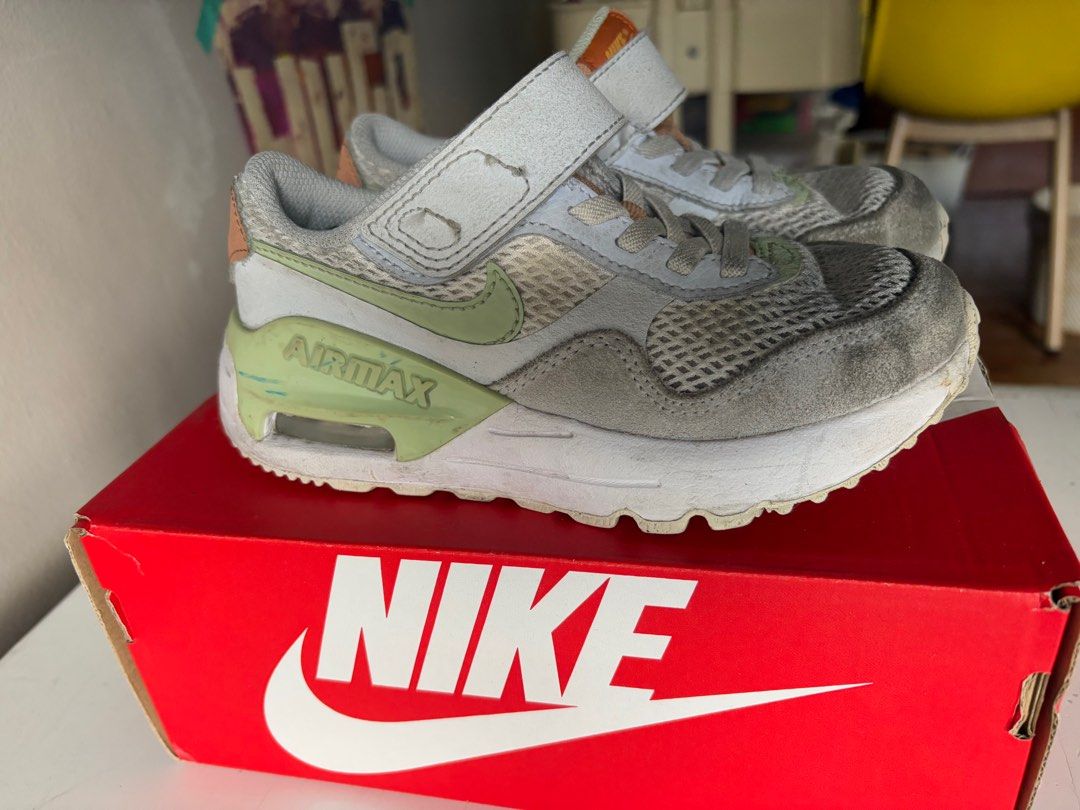 Nike Airmax 12C (Category: Babies & Kids Fashion) located in Marikina City. Submitted by erncm (Listing ID 1351832275, Image 1). Description: Brand: Nike Model: Airmax Color: phantom/honeydew-football gray Size: 12C Reason for selling: outgrown (Outside of shoes just needs cleaning) Bought this pair in Kidsports, Shang Mall.