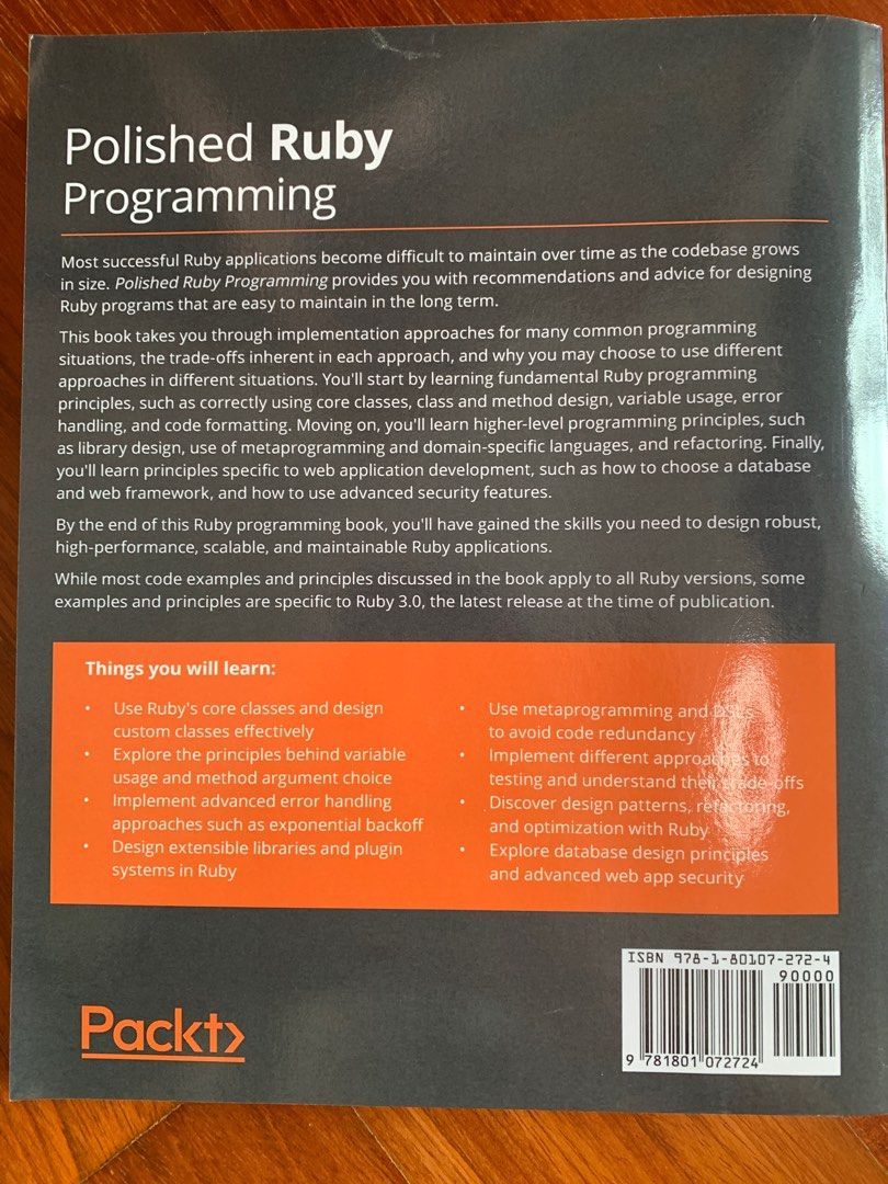 Polished Ruby Programming (Category: Textbooks) located in Singapore. Submitted by zedio (Listing ID 1351848212, Image 2). Description: Brand new condition .