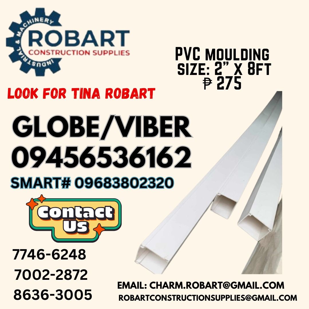 PVC MOULDING 2" X 8FT (Category: Construction & Building Materials) located in Manila. Submitted by tina.sales (Listing ID 1351805186, Image 1). Description: PVC MOULDING 2" X 8FT ₱275 𝑹𝑶𝑩𝑨𝑹𝑻 𝑪𝑶𝑵𝑺𝑻𝑹𝑼𝑪𝑻𝑰𝑶𝑵 𝑺𝑼𝑷𝑷𝑳𝑰𝑬𝑺 𝑶𝒇𝒇𝒊𝒄𝒆 𝑨𝒅𝒅𝒓𝒆𝒔𝒔: 𝟏𝟒𝟎𝟓 𝒀𝒖𝒔𝒆𝒄𝒐 𝑺𝒕. 𝑺𝒕𝒂 𝑪𝒓𝒖𝒛 𝑴𝒂𝒏𝒊𝒍𝒂 𝑺𝑬𝑵𝑫 𝑼𝑺 𝑴𝑬𝑺𝑺𝑨𝑮𝑬 𝑭𝑶𝑹 𝑰𝑵𝑸𝑼𝑰𝑹𝑰𝑬𝑺 ‼️ ‼️ 𝑮𝒍𝒃𝒆 - (𝟢𝟫𝟒𝟓-𝟔𝟓𝟑-𝟔𝟏𝟔𝟐) 𝑻.𝑴. - (𝟢𝟫𝟔𝟖-𝟑𝟖𝟎