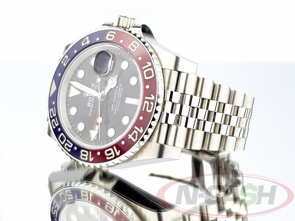 Rolex GMT-Master II Pepsi Jubilee (Category: Luxury Watches) located in Quezon City. Submitted by luxury_by_n-cash (Listing ID 1351861590, Image 3). Description: N-Cash Pawnshop "Instant Cash for Bags, Watches, Cars, and Electronics" https://www.ncash-pawnshop-philippines.com/ Rolex GMT-Master II Pepsi Jubilee Ref. 126710BLRO 2022 9.8 out of 10. Mint condition Jubilee bracelet Complete retail package PHP 1,148,000 For more details and photos visi