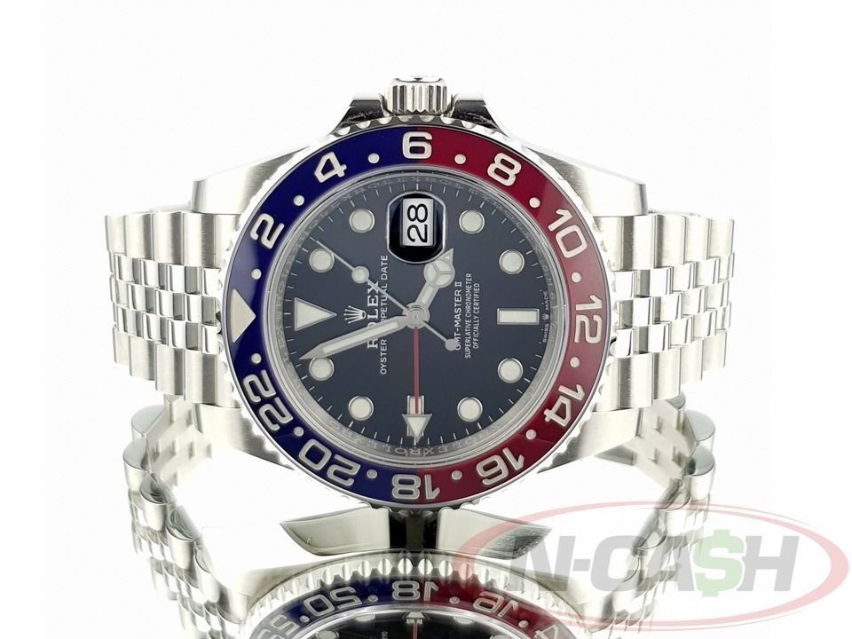 Rolex GMT-Master II Pepsi Jubilee (Category: Luxury Watches) located in Quezon City. Submitted by luxury_by_n-cash (Listing ID 1351861590, Image 2). Description: N-Cash Pawnshop "Instant Cash for Bags, Watches, Cars, and Electronics" https://www.ncash-pawnshop-philippines.com/ Rolex GMT-Master II Pepsi Jubilee Ref. 126710BLRO 2022 9.8 out of 10. Mint condition Jubilee bracelet Complete retail package PHP 1,148,000 For more details and photos visi