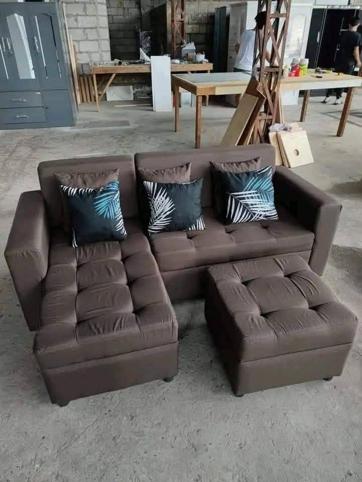 SOFA MINI L-TYPE SOLID URATEX (Category: Sofas) located in Mabalacat. Submitted by joemamangun01 (Listing ID 1351855966, Image 2). Description: Mini L - Type Sofa Set 🛋️ - mahogany bracing - uratex foam - free pillow - german suade Made to order.