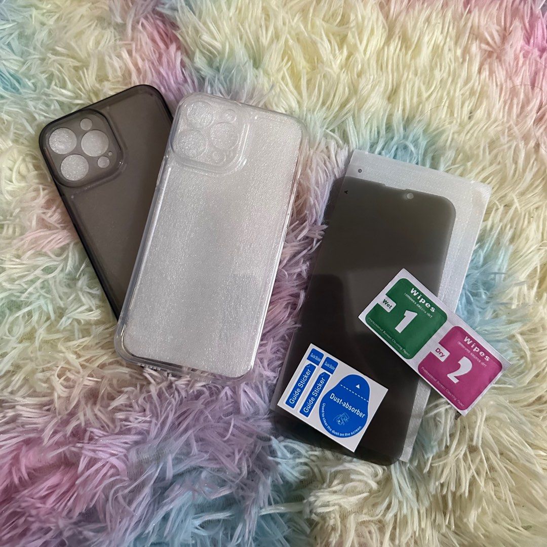 TAKE ALL iPhone 13 Pro Max case and screen protector (Category: Cases & Sleeves) located in Cebu City. Submitted by bcdeclutters (Listing ID 1351906686, Image 1). Description: iPhone 13 Pro Max accessories TAKE ALL for P100: 1x clear transparent case 1x dark gray transparent case 1x privacy tempered glass ALL ARE BRAND NEW RFS: bought the wrong model.