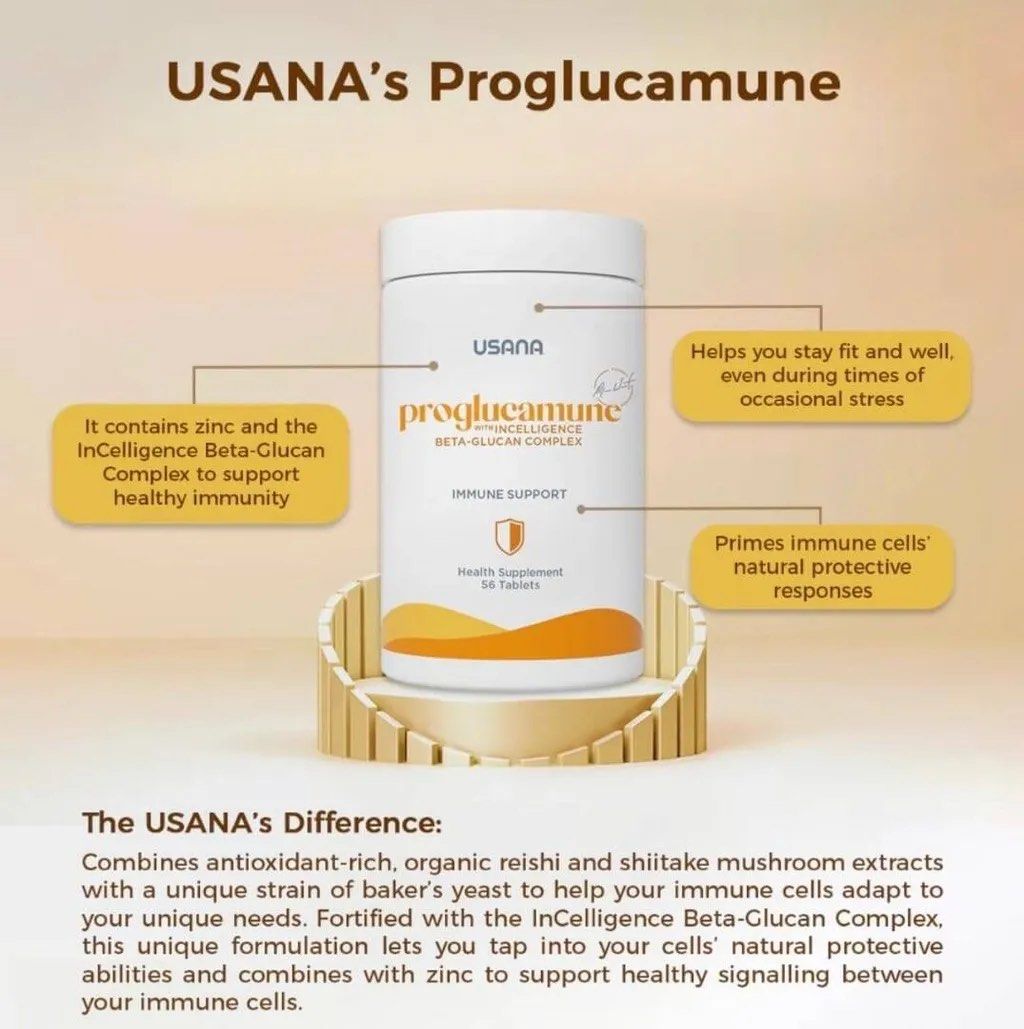 #146 USANA Proglucamune靈芝菌絲體精華®-100% Authentic From USANA Singapore (Category: Vitamins & Supplements) located in Singapore. Submitted by zotelier1 (Listing ID 1351782999, Image 2). Description: USANA Proglucamune 靈芝菌絲體精華® 100% Authentic From USANA Singapore Convenient immune-support supplement with zinc and the InCelligence Beta-Glucan Complex 56 Tablets/Bottle Body Benefits Immune HealthImmune Health More Information Proglucamune combines antio