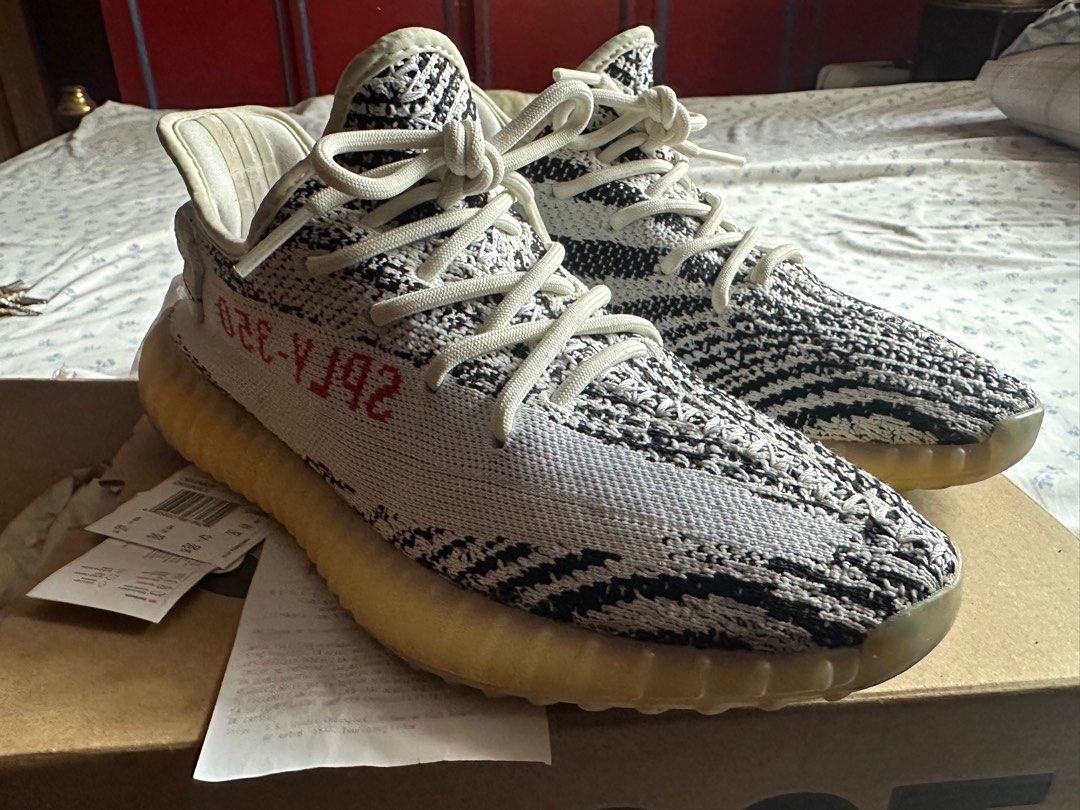 Yeezy 350 zebra (Category: Sneakers) located in Makati City. Submitted by 827buying (Listing ID 1351793411, Image 2). Description: Yeezy zebra v1 Size 8.5US Yellowing of sole Purchased UK Condition 8/10.
