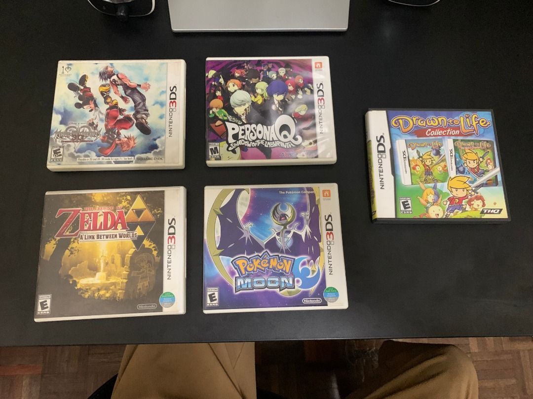 3DS Games + 1 DS Game (Category: Nintendo) located in Paranaque City. Submitted by sourempire (Listing ID 1351969779, Image 2). Description: Various 3DS (and one DS) Games All Games are same price: Kingdom Hearts Dream Drop Distance Persona Q - SOLD Legend of Zelda: Link Between Worlds - SOLD Pokemon Moon Drawn to Life Collection.