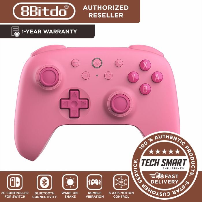 8BitDo Ultimate 2C Bluetooth Controller for Switch, Wireless Controller with 6-Axis Motion Control, Rumble Vibration, Refined D-Pad and Bumpers, and Hall Effect Joysticks (Category: Controllers) located in Las Pinas. Submitted by techsmartph (Listing ID 1273015114, Image 2). Description: Available in: Blue Pink * Compatible with Switch. Bluetooth connectivity. * Hall Effect joysticks with wear-resistant metal rings. * Refined bumpers and D-pad - 