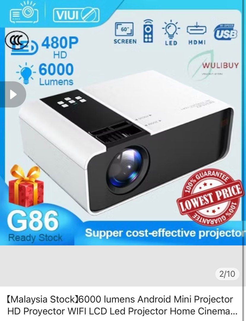 Android Mini Projector (Android Version) (Category: Projectors) located in Ampang. Submitted by nfmj15 (Listing ID 1352147036, Image 1). Description: ⚜️Only use 2 times. Still like new, as good as new 👍 💠Can negotiate the price ⚜️Bought for RM350.