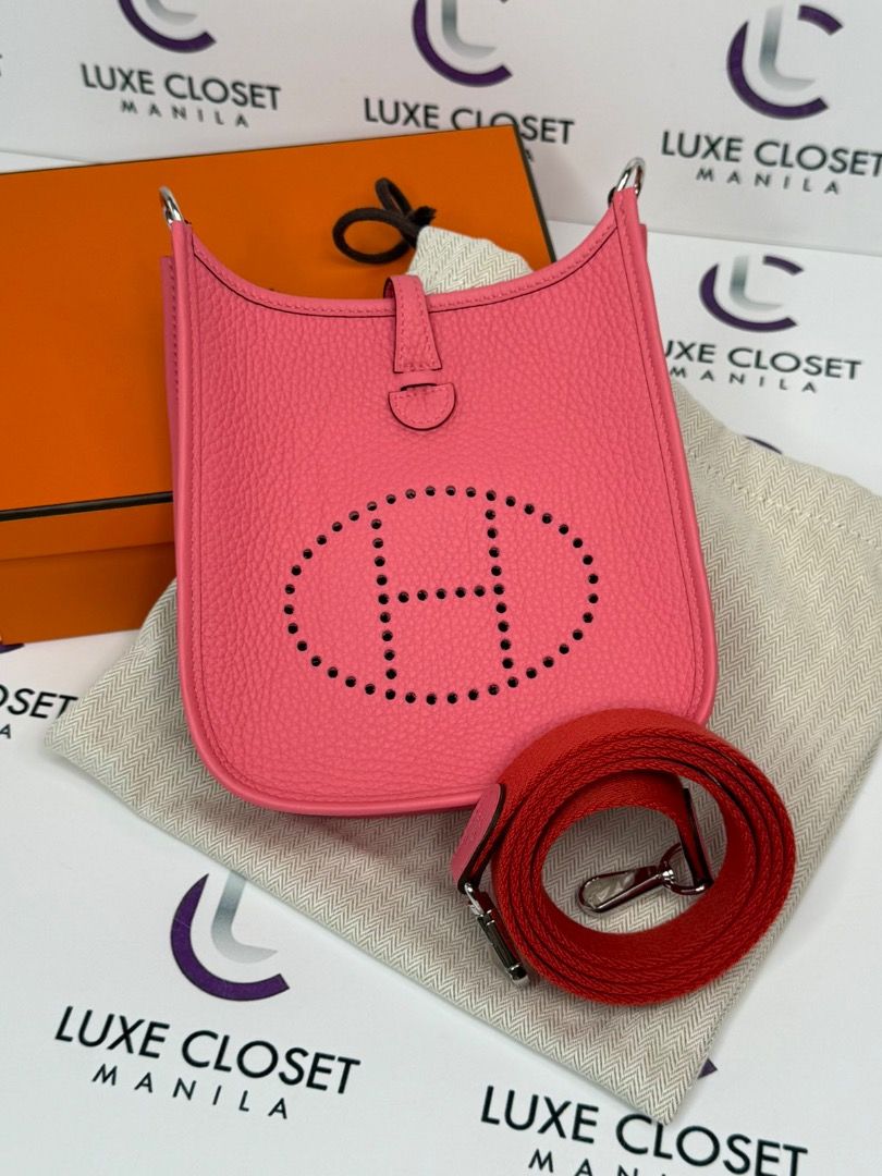 BRAND NEW HERMES TPM PINK (Category: Luxury Bags & Wallets) located in Las Pinas. Submitted by happystar_cac724 (Listing ID 1352090850, Image 1). Description: Brand New Hermes TPM Color : Rose Azalea with Rouge Pivoine strap Comes complete with dustbag, box ,paperbag and store receipt AUTHENTICITY GUARANTEED!!! DISCLAIMER ‼️ LUXE CLOSET MANILA is not affiliated or in any way connected with the brands posted in our page. All TRADEMARKS belongs to 