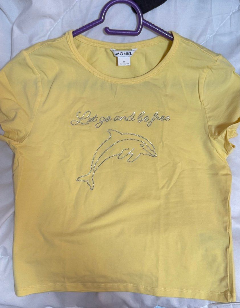 Butter Yellow Rhinestone Baby Tee (Category: Shirts) located in Cainta. Submitted by audieu (Listing ID 1352051192, Image 1). Description: used only once monki size medium, baby tee .