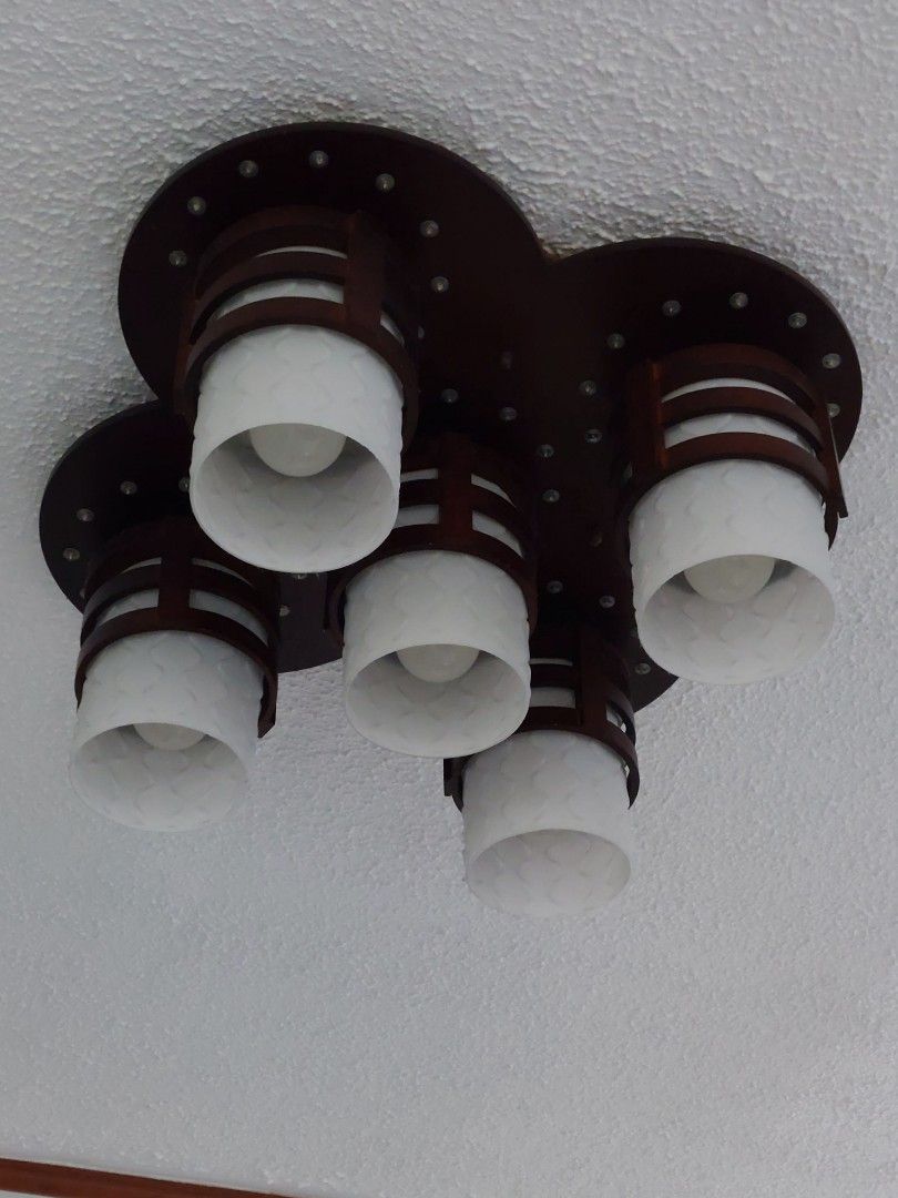 Ceiling Lamp with Brown Metal Frame (Category: Lighting) located in Manila. Submitted by mkbestpreloved (Listing ID 1352072680, Image 1). Description: Purchased from Wilcon Home Depot Comes with 5 LED bulbs Used with care, good as new. Original Price: 12k Rfs: Decluttering.