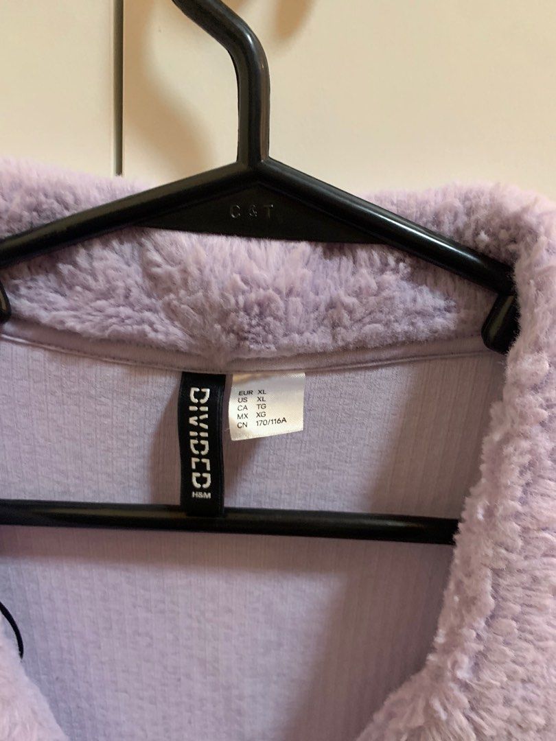 H&M Purple Cardigan (Category: Coats, Jackets and Outerwear) located in Paranaque City. Submitted by leiocg (Listing ID 1352115464, Image 3). Description: H&M Purple Cardigan, Fur-like texture Collar. Used twice only! RFS: Decluttering.