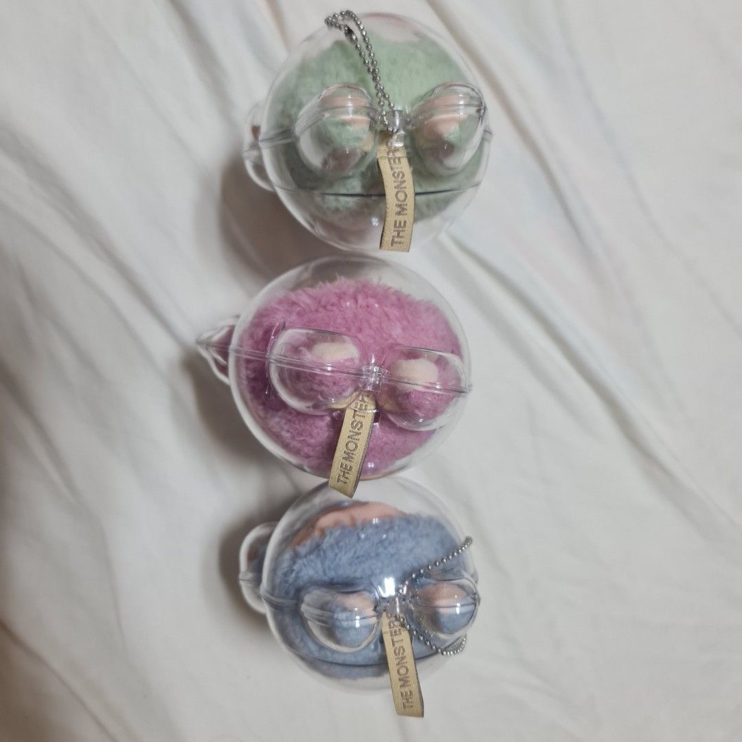 Keychains (Category: Designer & Blind Box Toys) located in Singapore. Submitted by flowerpeace (Listing ID 1352054582, Image 4). Description: Labubu V1 Authentic x 3 - Box Removed - put in plastic cover for collection purpose - never bring out from house Sell all at 100 sgd with plastic cover.