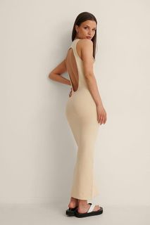 strapless open back dress Nude Braided One Shoulder Ruched Slit Open Back Maxi Dress – Hot Miami  Styles main image 1