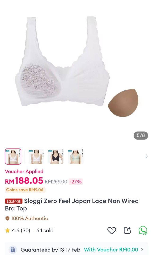Sloggi (Category: New Undergarments & Loungewear) located in Kota Kinabalu. Submitted by samlim33 (Listing ID 1351997727, Image 3). Description: Pre-loved, worn once only. super soft lace, unwired. bought from Sloggi online store. selling price: RM188-239 free shipping.