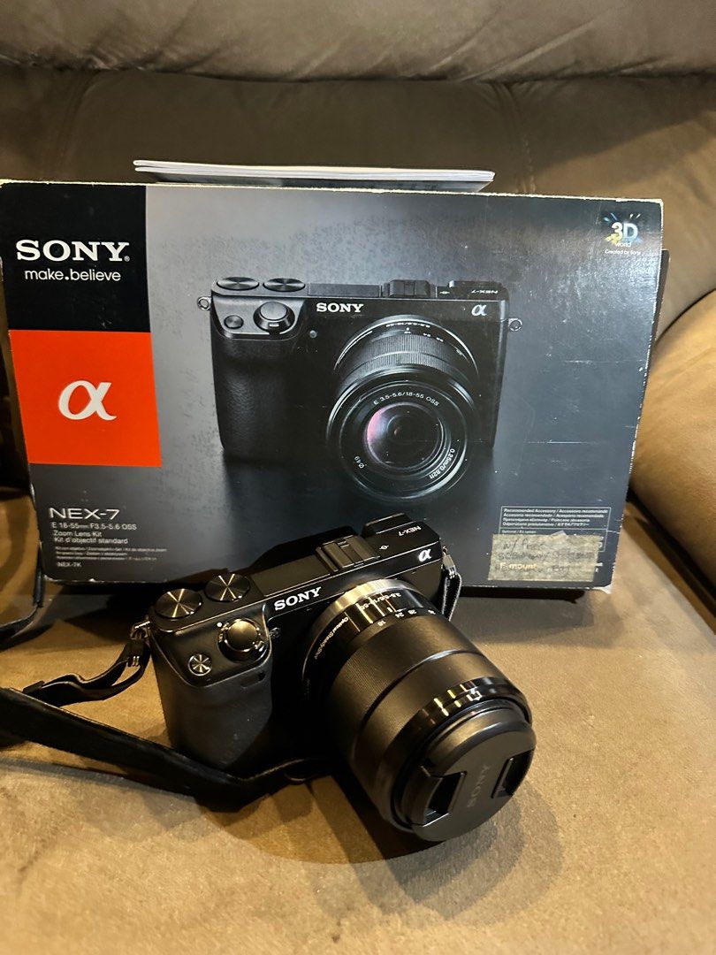 Sony Nex 7 (Category: Cameras) located in Muntinlupa City. Submitted by jiggerj (Listing ID 1352120822, Image 1). Description: Sony Nex 7 Mirrorless camera Barely used Complete with box, charger, manual, lens cap, bag With 8GB SD card P16000 FIRM.