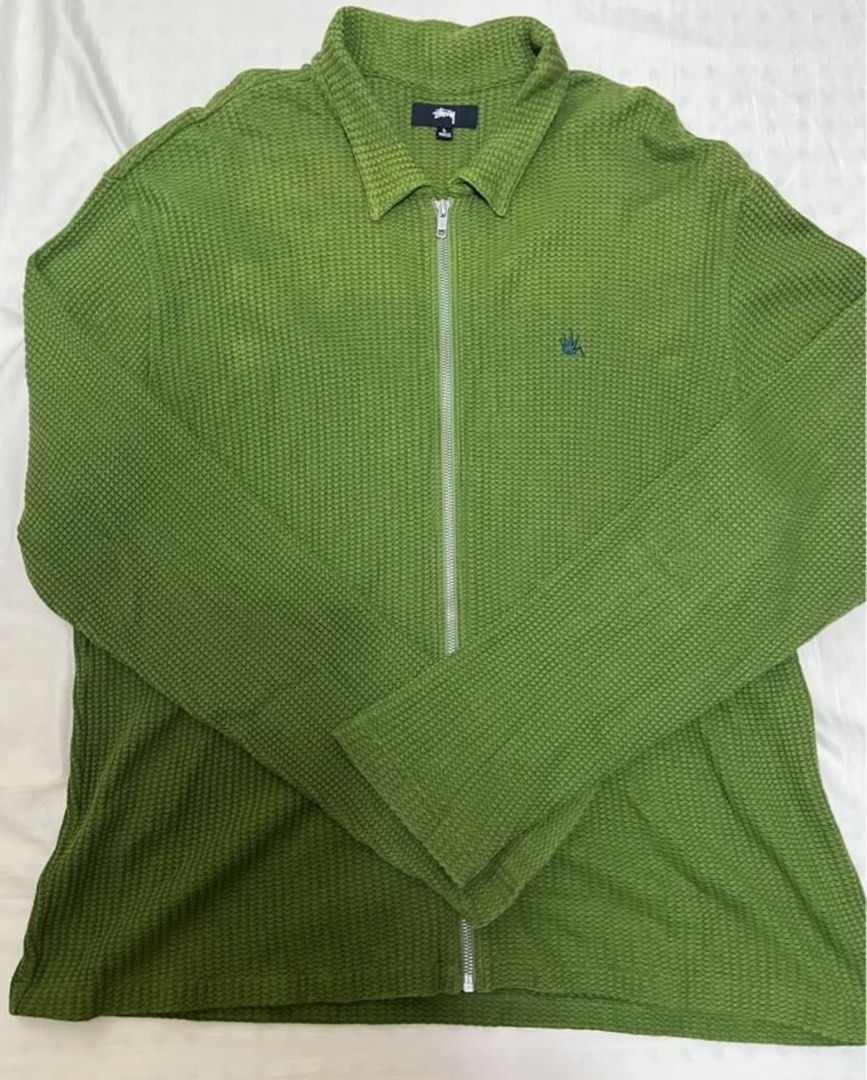 Stussy Big Thermal Zip Shirt Green, 他的時尚, 上衣與西裝 Stussy Big Thermal Zip Shirt Green, 他的時尚, 上衣與西裝