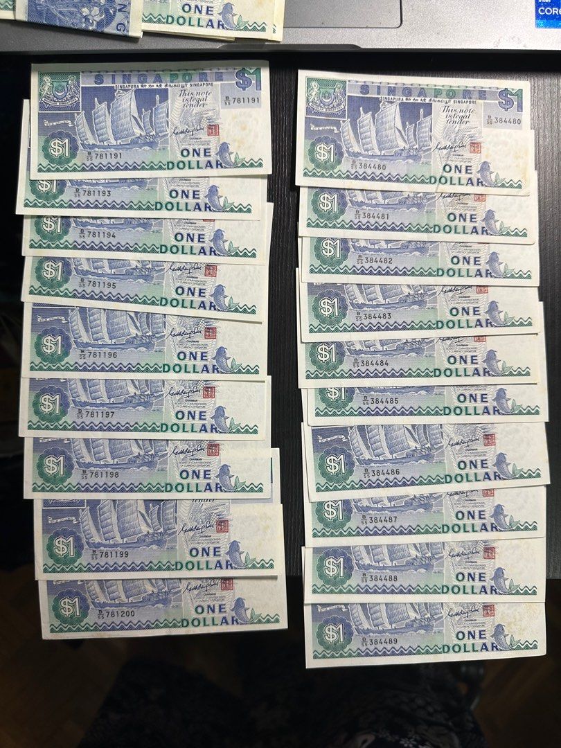 $1 notes (Category: Currency) located in Singapore. Submitted by coral_76 (Listing ID 1355685031, Image 5). Description: Bird series in running order from 530501 to 530599. The others are either in order or almost in order via separate numbering bundles . Selling the whole set at $488. ..