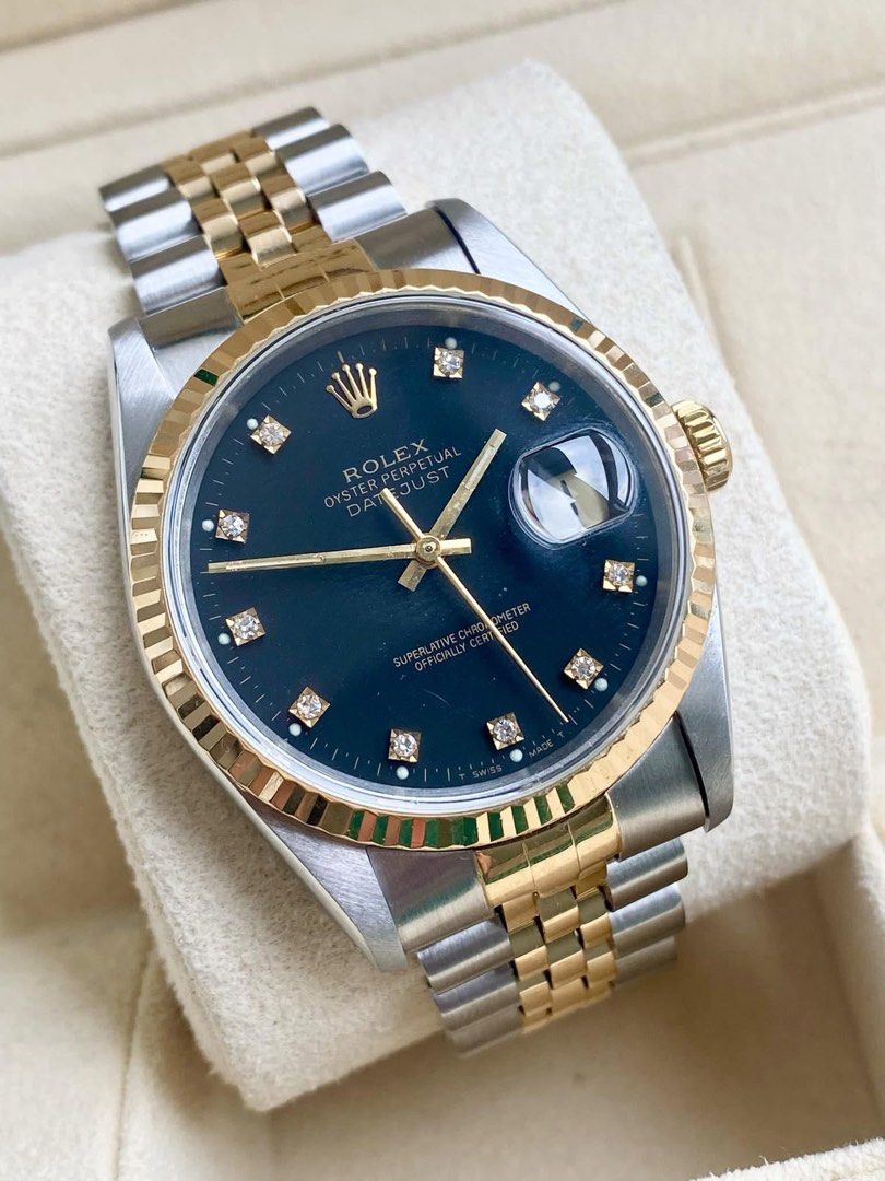 Authentic Rolex Datejust 36 16233 model (Category: Luxury Watches) located in Quezon City. Submitted by jhaediah (Listing ID 1355648161, Image 1). Description: 1st day Of March SALE Datejust 36 16233 model Comes watch, verification papers and presentation box✅️ .