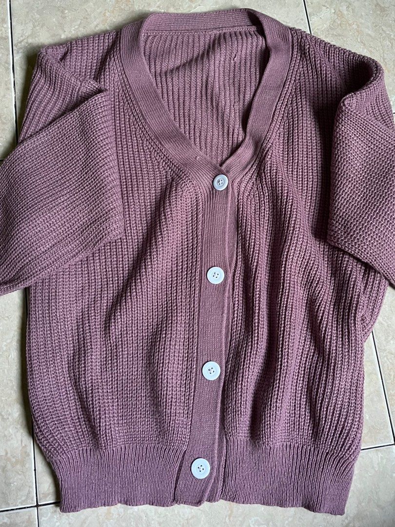 Basic Knit Cardigan Outer Ungu Crop Top Cardi Oversized Purple Sweater  Ungu Cable Cardigan not Zara HnM Uniqlo This is April Colorbox Ecinos