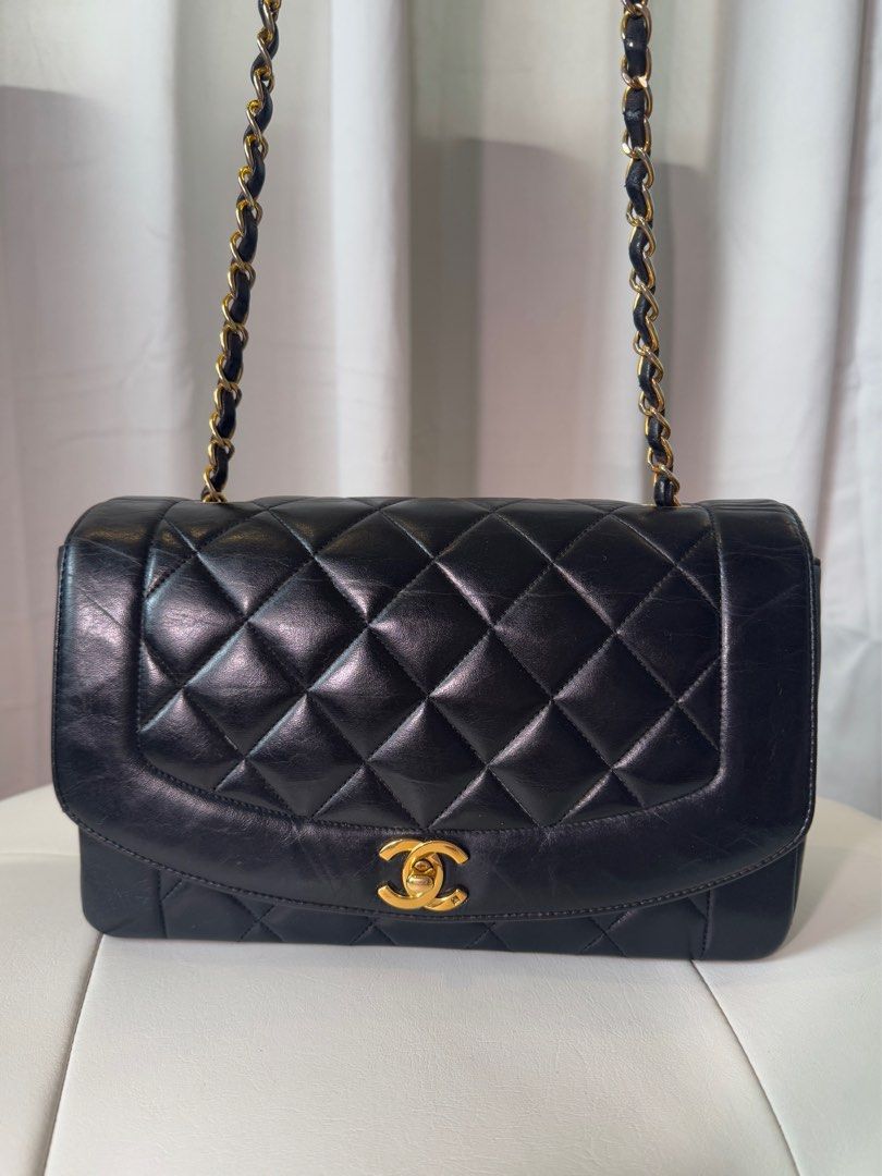 Chanel Diana Medium Lambskin Vintage (Category: Luxury Bags & Wallets) located in San Juan City. Submitted by urbanvintagesquad (Listing ID 1355699161, Image 2). Description: Condition: GOOD. This previously owned and used item is in good condition with minimal signs of use. This may include fading of material or plating and scratches. Rank AB With Authenticity Card, Dustbag Hologram intact Product measurements Depth 7 cm Height 16 cm Width 25 cm
