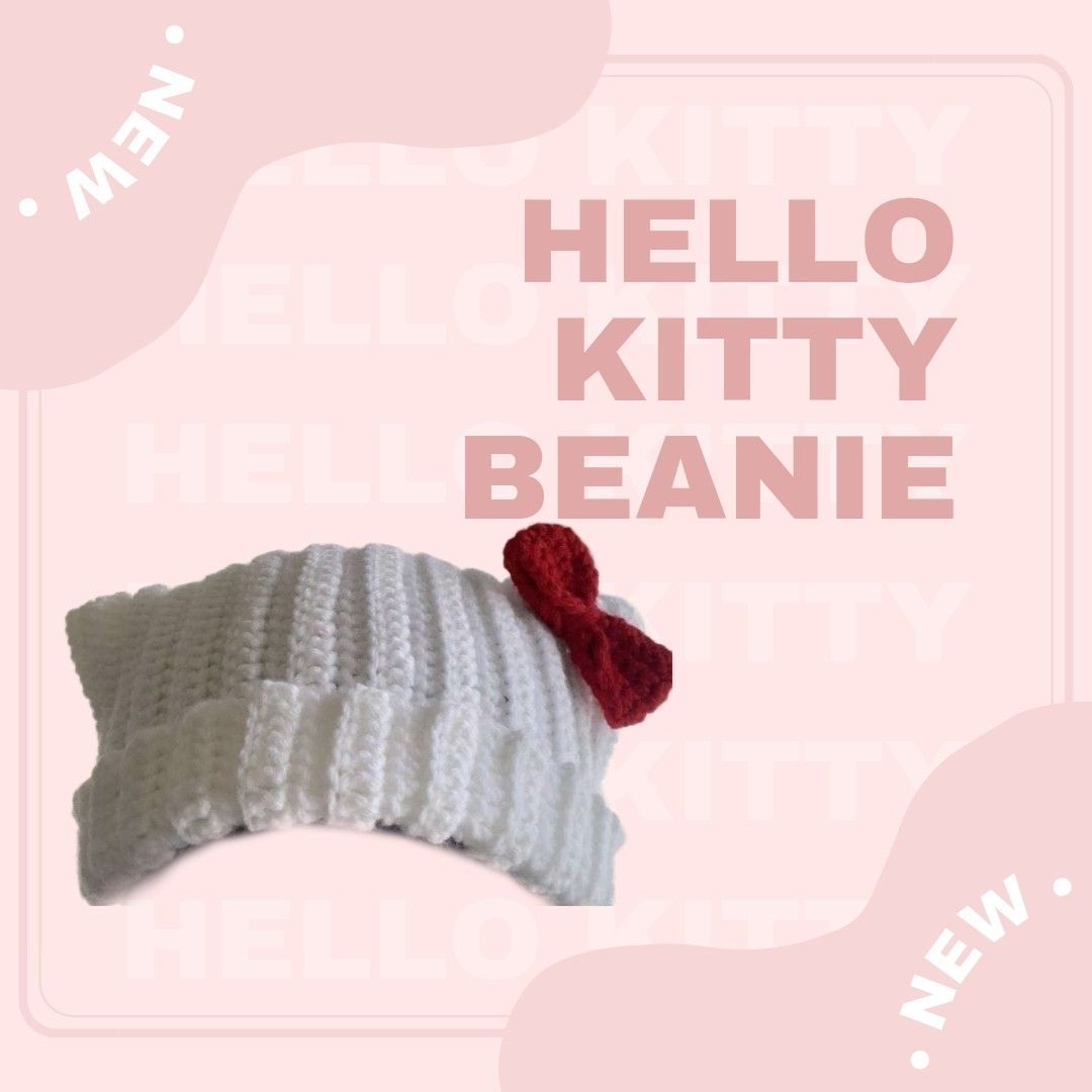 Crochet hello kitty beanie (Category: Hats & Beanies) located in Digos. Submitted by pixiepurlsandpages (Listing ID 1355794695, Image 1). Description: IMPORTANT!! •Can request custom designs •price might vary depending on your measurements and design ^^ •can reduce price if buyer requests to use other yarns (Acrylic).