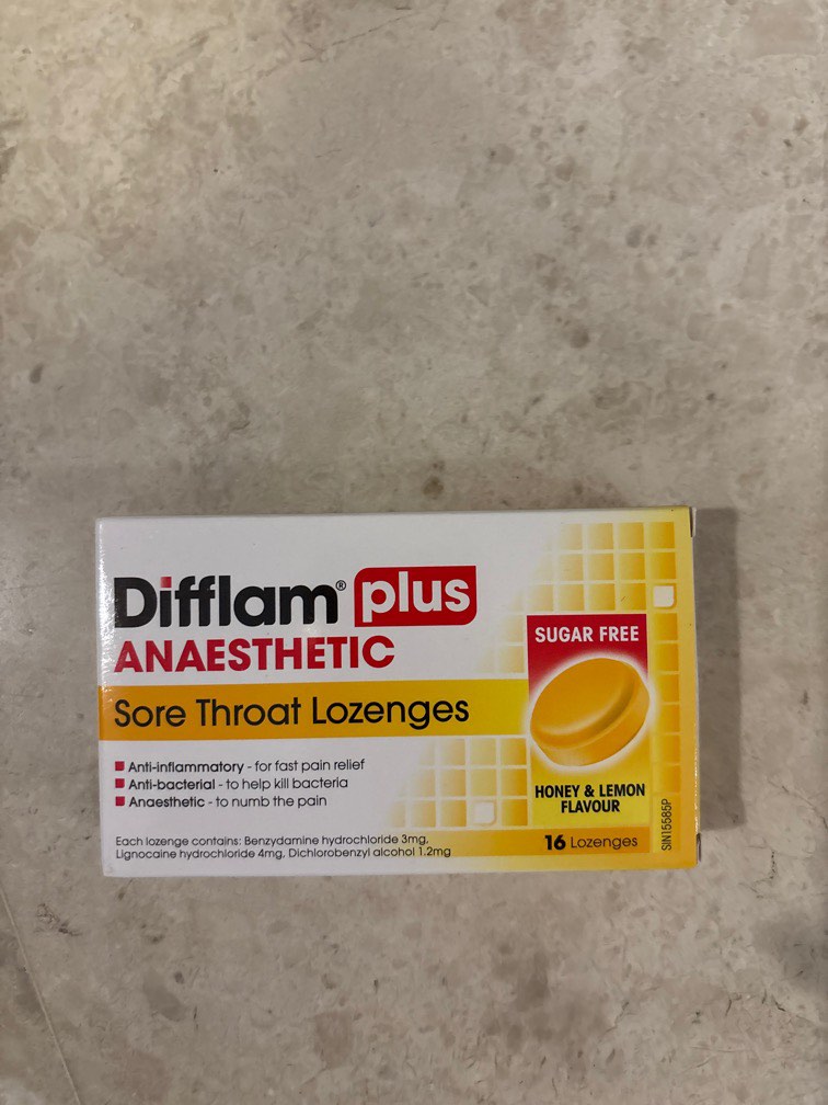 Difflam plus anaesthetic sore throat lozenges, Health & Nutrition ...