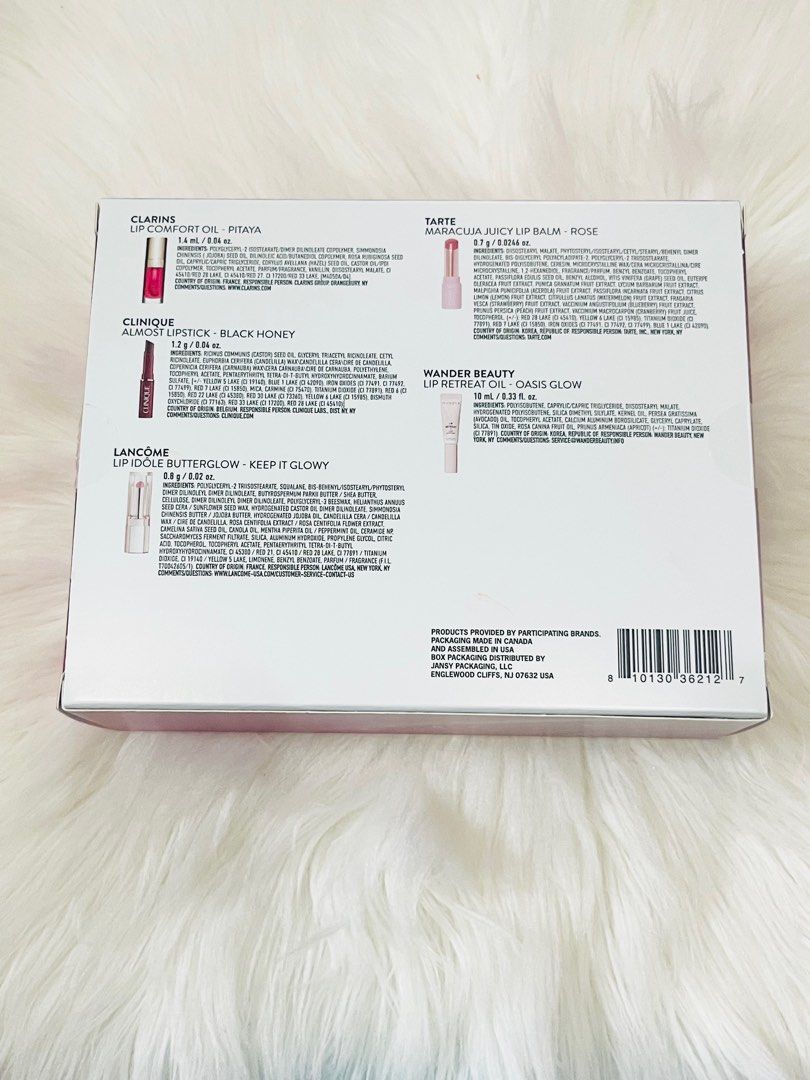Macy’s lip favorites Set (Category: Makeup) located in San Juan City. Submitted by cashfrancefashioncosmetics_ph (Listing ID 1355681768, Image 2). Description: Macy’s lip favorites Set Including set 10ml Wander lip treatment -OASIS GLOW 1.4ml Lip Comfort Oil- 04 Pitaya 1.2grams clinique almost lipstick -black honey 0.08g LANCOME LIP IDOLE BUTTERGLOW -KEEP IT GLOWY 0.7g TARTE MARACUJA JUICY LIP BALM -ROSE ALL ORIGINAL FROM USA BRAND NEW SOLD SET .