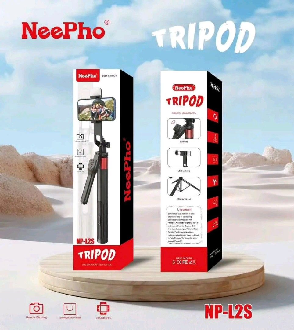 NeePho Selfie Stick Tripod with remote (Category: Tripods & Monopods) located in Manila. Submitted by ramosmarvi53163 (Listing ID 1355657848, Image 2). Description: NeePho Selfie Stick Tripod with remote L2 no light ph.550 L2S w/light ph.650 Foldingheight:32cm Maximumheight:180cm.