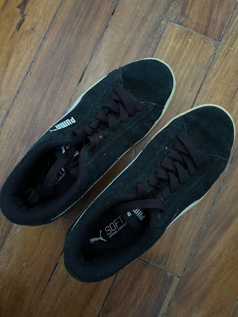 Puma Black Suede Shoes (Category: Sneakers) located in Mariveles. Submitted by declutterwithina (Listing ID 1355677303, Image 1). Description: Main issue: Yellow Soles Need cleaning due to storage LBC or J&T delivery during weekends.