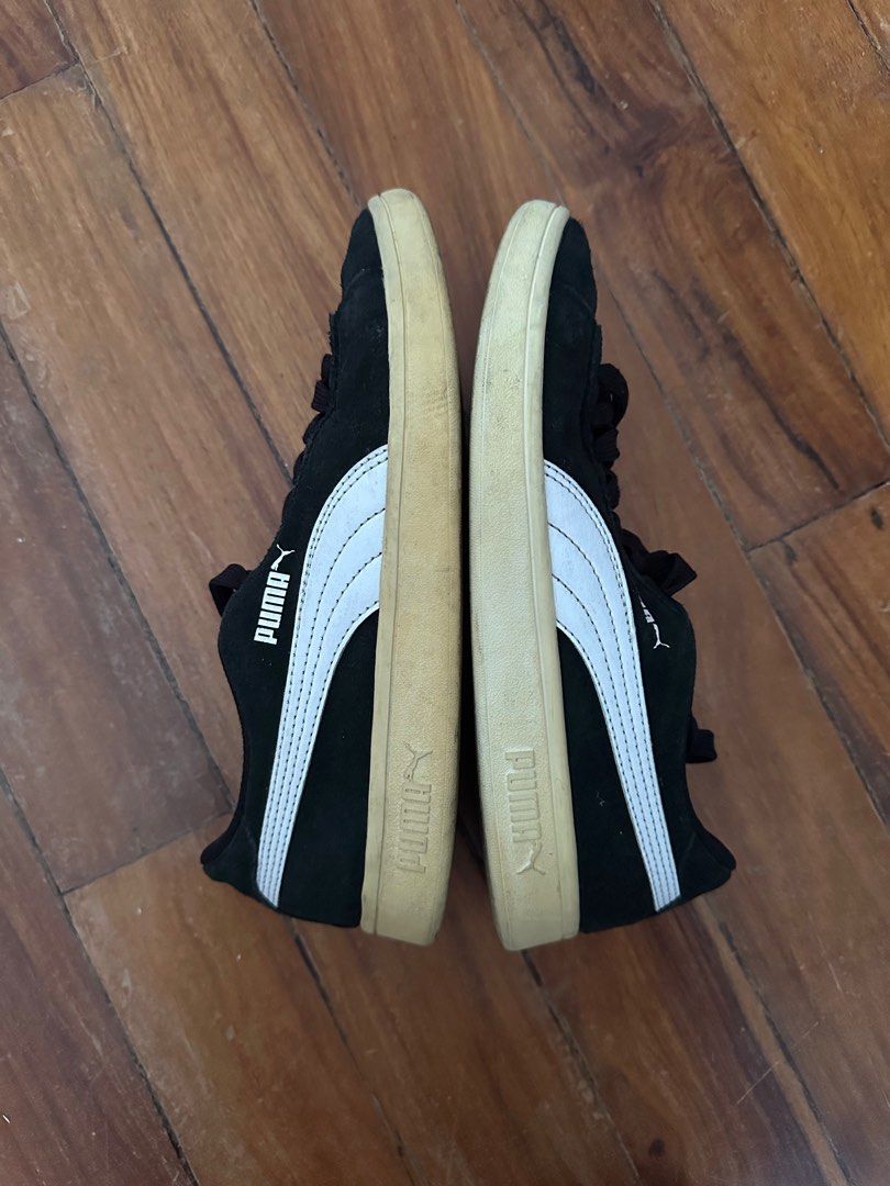 Puma Black Suede Shoes (Category: Sneakers) located in Mariveles. Submitted by declutterwithina (Listing ID 1355677303, Image 2). Description: Main issue: Yellow Soles Need cleaning due to storage LBC or J&T delivery during weekends.