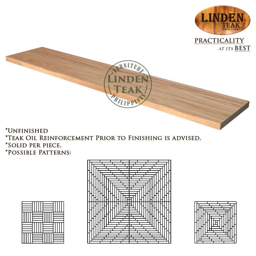 Solid Teak Wood Small Teak Plank 50 x 10 x 1cm (Category: Other Home Furniture) located in Quezon City. Submitted by tinedadulaaa01 (Listing ID 1355696312, Image 2). Description: ITEM: Solid Teak Wood Small Teak Plank 50 x 10 x 1cm (sold per piece) SERIES: Gold Teak Unfinished Series (Indoor Series) MAIN MATERIAL: Teak Wood (Tectona Grandis) FINISHING: Au naturel (No finishing), teak oil reinforcement prior to finishing is advised APPROXIMATE DIM