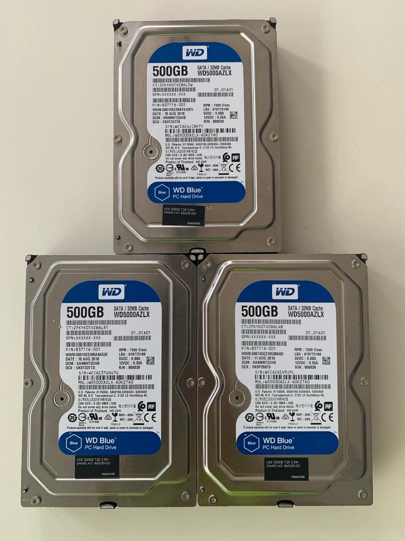 WD BLUE 500GB HDD (Category: Hard Disks & Thumbdrives) located in Paranaque City. Submitted by lusub.trading (Listing ID 1355813954, Image 3). Description: WD BLUE 500GB HDD 449 Western Digital 500GB Desktop Hard Disk Drive Tested By Sentinel 100% HEALTH 100% PERFORMANCE 1 Month Warranty.