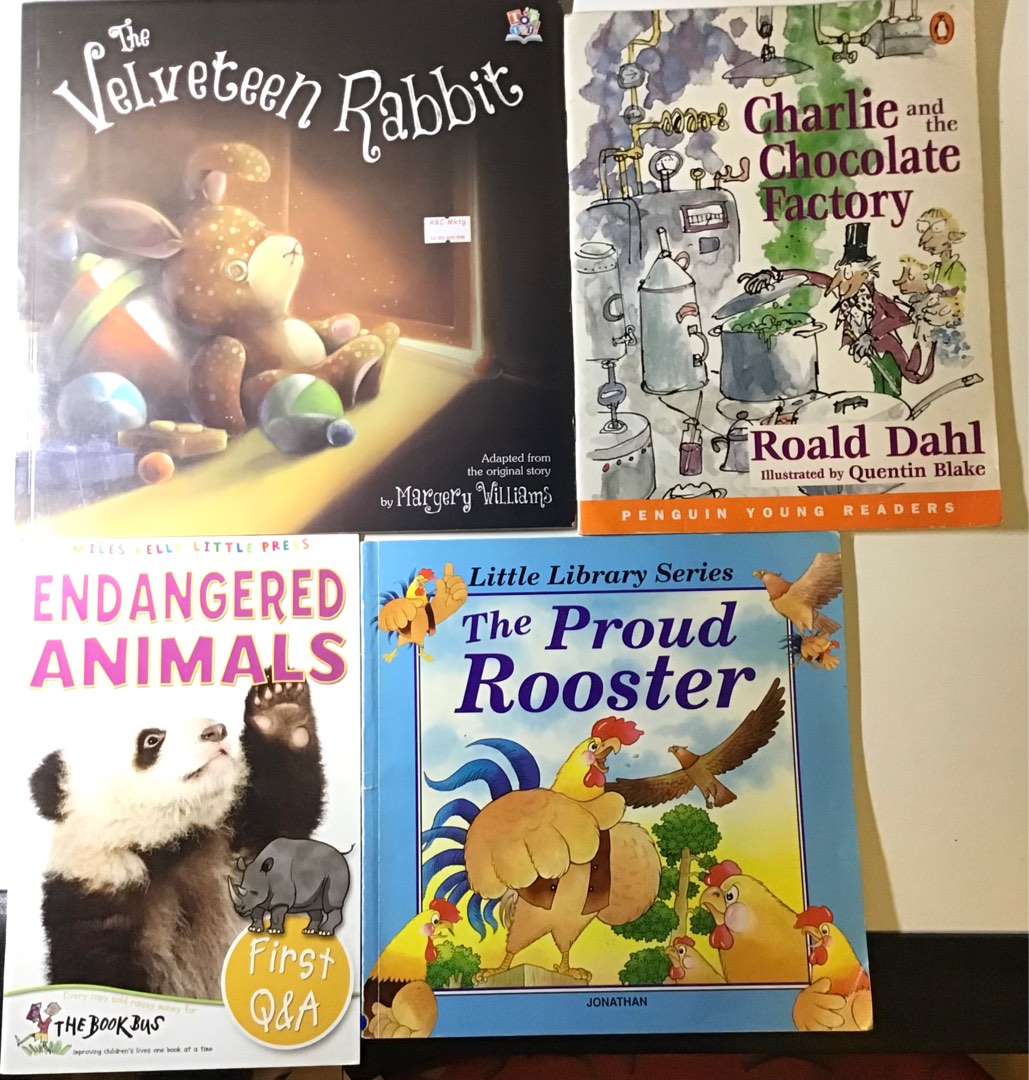 兒童英文圖書4本: The Velveteen Rabbit 、 Charlie and the chocolate factory ...