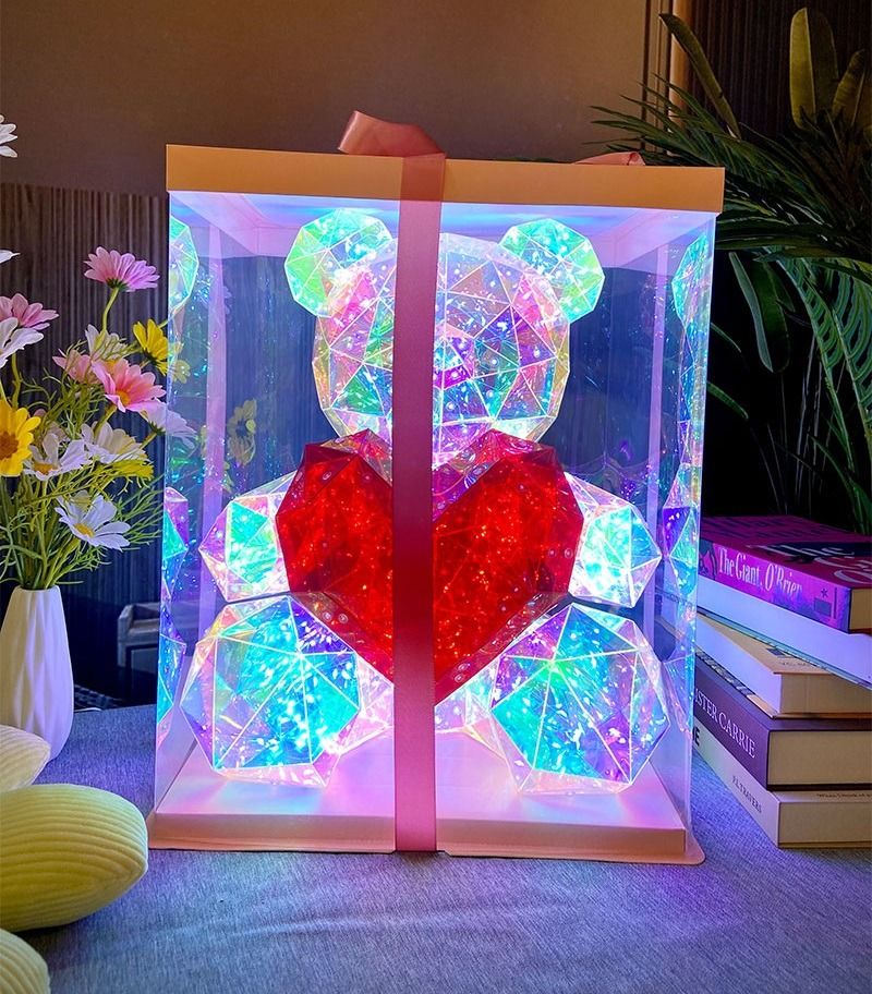 🧸 ️ 3D Prism Unicorn Gift Box Gifts Rose Flower Bouquet for Valentines Day Flower Gifts ...