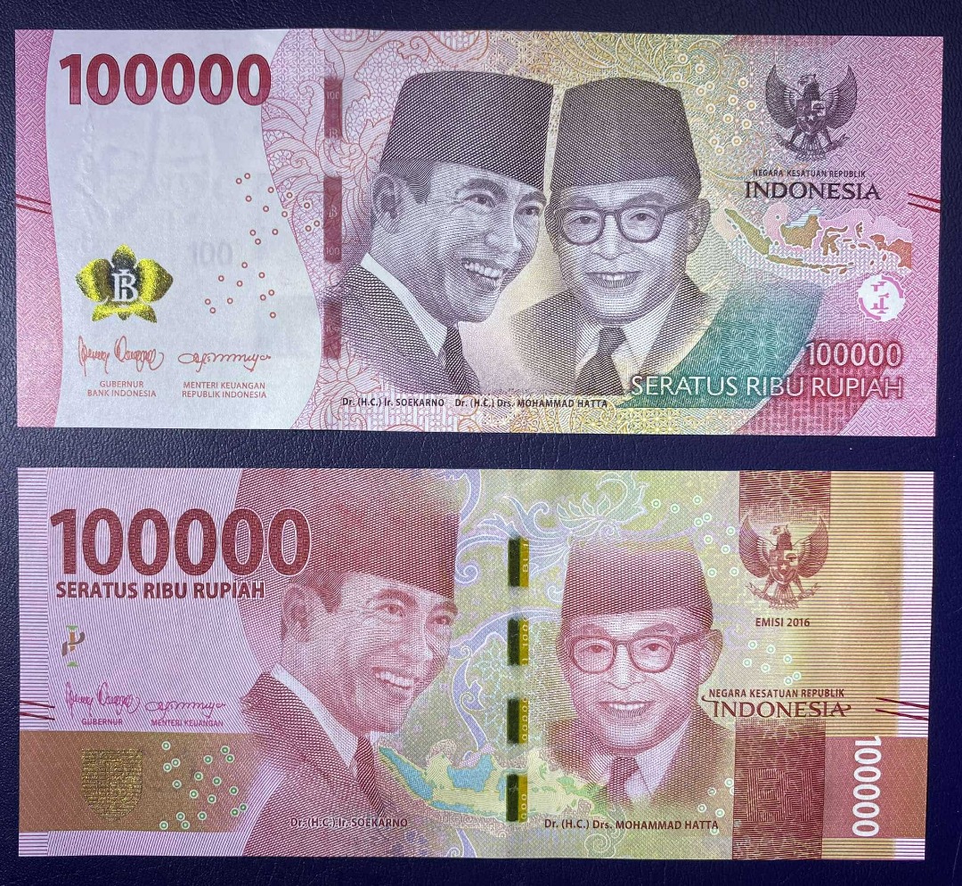 印尼 Indonesia 100000 Rupiah 2pcs same design (2016-2022 Soekarno and ...