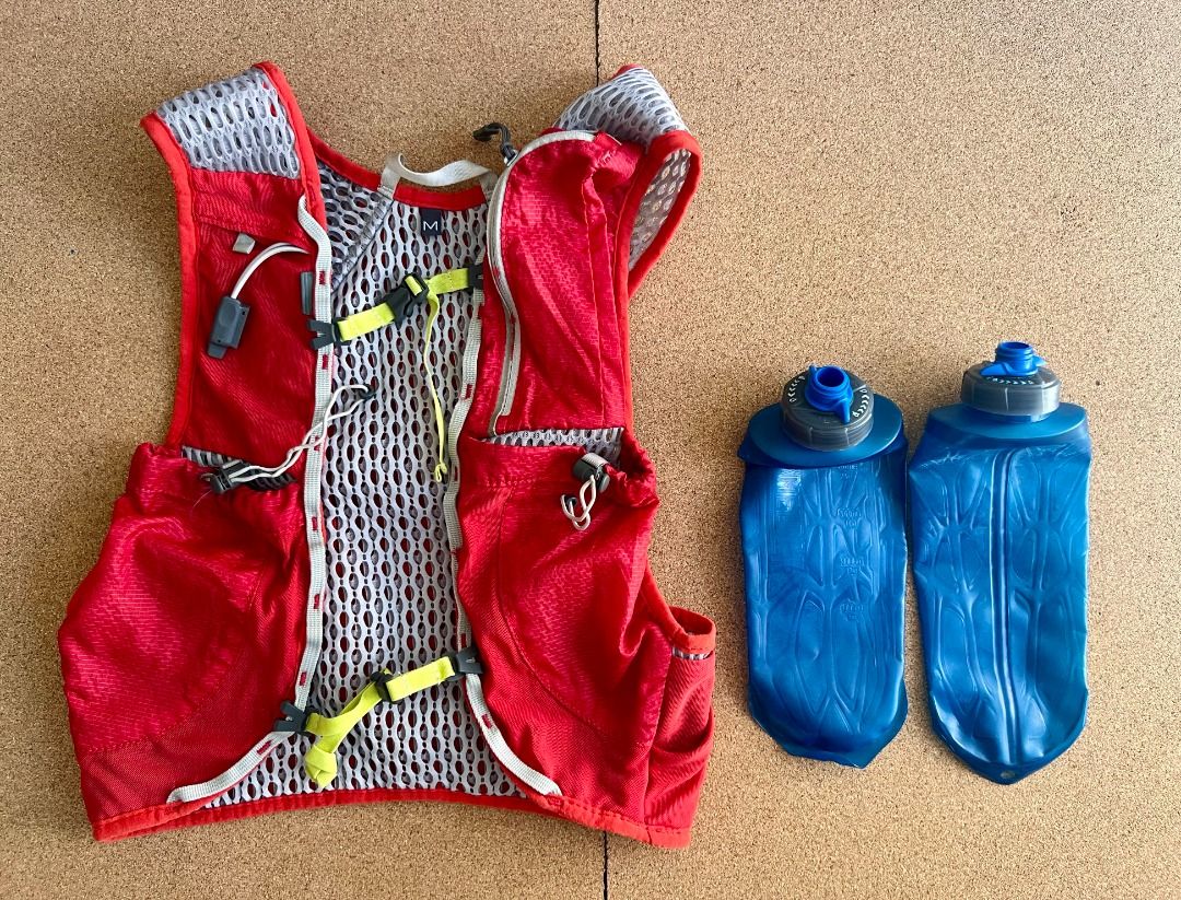 CAMELBAK Nano - Running Vest 17oz (Category: Hiking & Camping) located in Taguig. Submitted by LessThan (Listing ID 1357427856, Image 1). Description: CamelBak Nano Vest 17 oz Quick Stow Flask Hydration Pack x2 Crimson Red/Lime Punch Medium --- Been used in trail running session. Good condition and still no damages sa tela/accessories/buckles With 2 hydroflask, but lost cover sa suction nozzle. Decluttering/consolidating my personal belongings. N