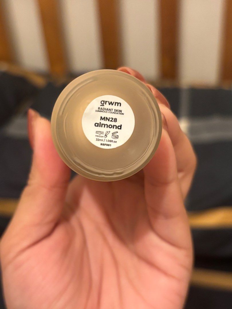 GRWM Radiance skin foundation (Category: Makeup) located in Cavite. Submitted by rarci23 (Listing ID 1357508986, Image 2). Description: Shade is almond. Bought this from GRWM store for 599. Used this only twice or thrice, almost full pa. No box na po, I already threw it away..