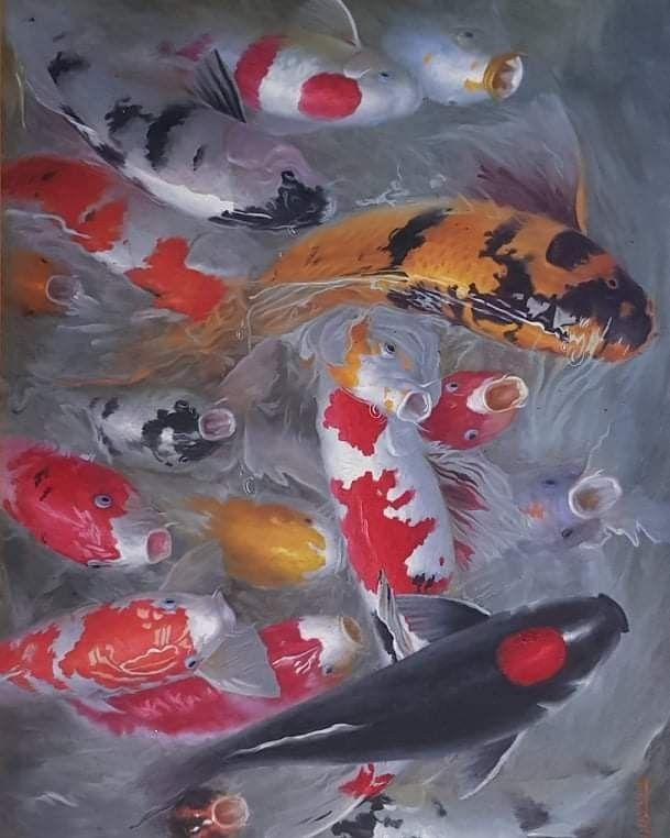 KOI oil Painting (Category: Frames & Pictures) located in Quezon City. Submitted by crystallinehaven (Listing ID 1161618405, Image 1). Description: Koi Oil Painting By Ricky Montilla baaed now in New York Dimension: 40x30 p380,000 negotiable for living room or library display Looks alive like looking on actual koi lucky koi good investment.