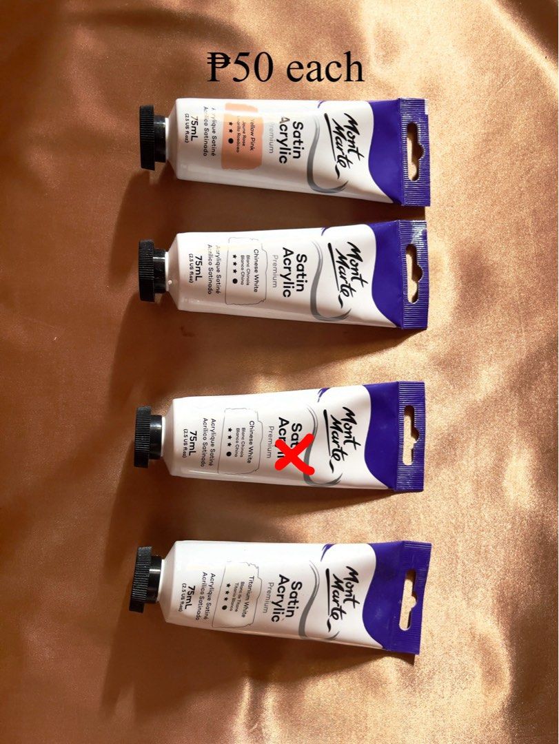 Monte Marte Satin Acrylic (Category: Craft Supplies & Tools) located in Cavite. Submitted by mira33396 (Listing ID 1304153403, Image 1). Description: Good for Polymer clay art. Kindly message for any questions. I give discount for many orders. Haven’t used them. With freebies if you purchased above ₱400. Note: I don’t entertain rude buyers. Please no rush buying as well. NO LOW BALLERS. Rfs: need funds.