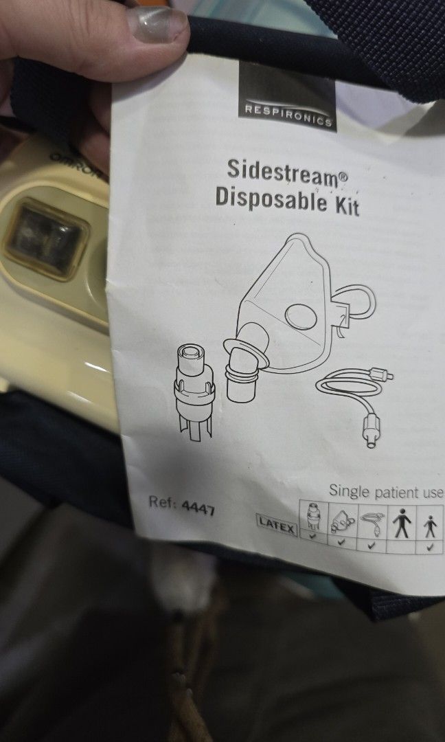 OMRON NEBULISER (Category: Medical Supplies & Tools) located in Singapore. Submitted by krisproperty (Listing ID 1357423607, Image 2). Description: working well discoloration on surface material full set useful for removing phlegm in children n infants when they cant expell. just buy your new disposable mask w tubes to use purchase new set at $300 letting go si as not to waste cheaper than u rent.