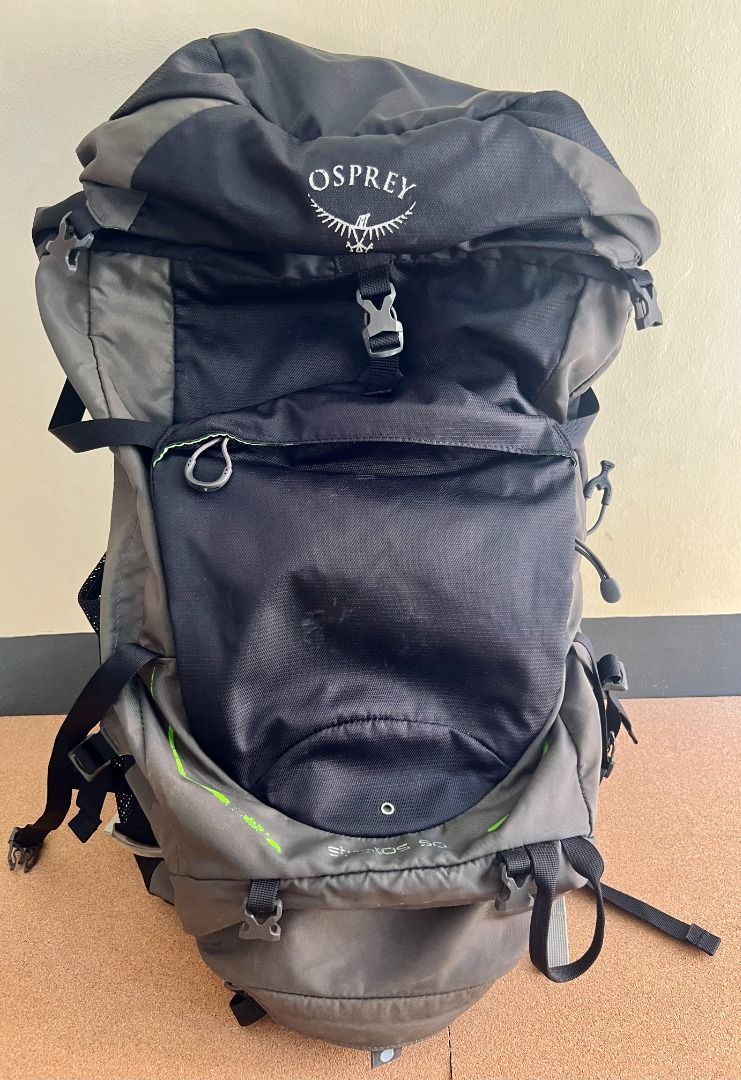 OSPREY Stratos 50 Backpack (Original) (Category: Backpacks) located in Taguig. Submitted by LessThan (Listing ID 1357429682, Image 1). Description: Osprey Stratos 50 Men's Backpacking Backpack Medium Men, Lime/Army Green Been used in multi-day hike. Good condition/functional sa mga parts like the straps/buckles/panel/pockets/zipper/accesories/attachments. Minor flaws/damage: removed/peeled tela sa back panel,upper left/right scratches sa back pan