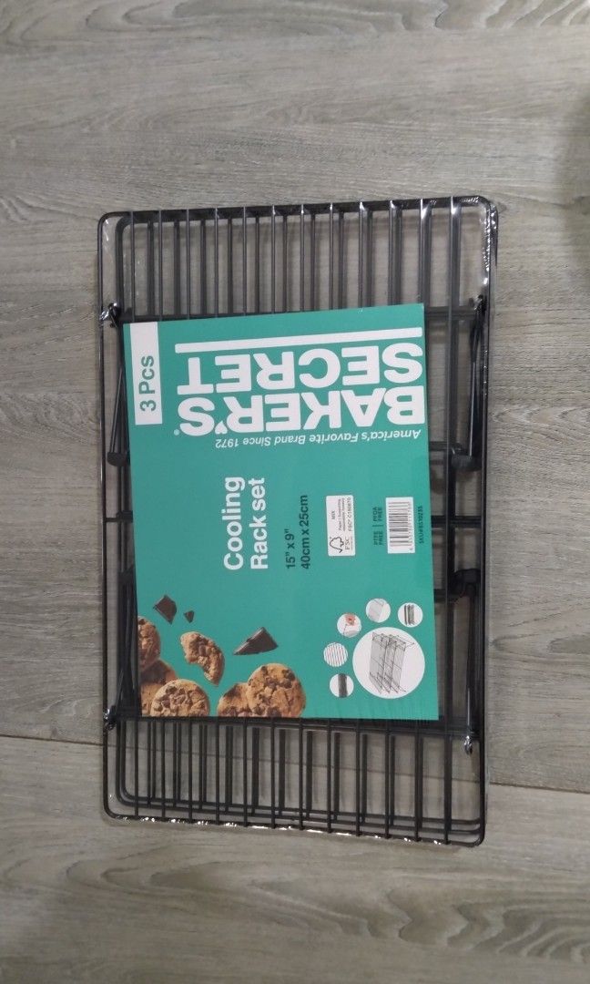 3Pcs Cooling Rack Set Baking Cookies Pastries Tools and Accessories US (Category: Bakeware) located in Manila. Submitted by PickClickShip (Listing ID 1357641269, Image 2). Description: 3Pcs Cooling Rack Baking Tools Cookies Pastries US - brand: Baker's Secret IS - premium non-stick coating - Stackable - easy to release and fold - easy to clean - 3 pcs in a set - non-slip feet - dimension: L15.8 x W9.8 x H3.1".