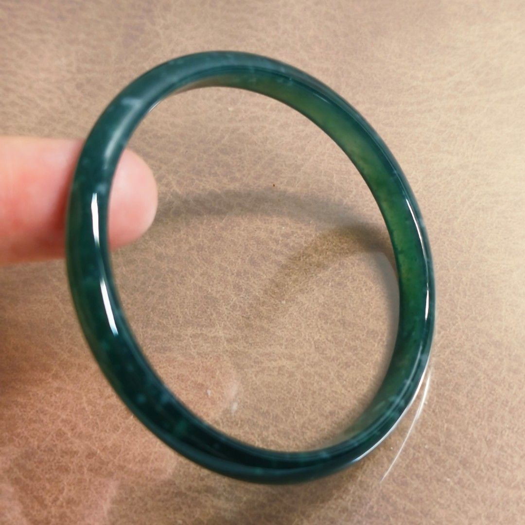 高檔天然冰糯種藍綠翡翠玉52mm手鐲細緻款，，國際圍#17，送證書, 她的 